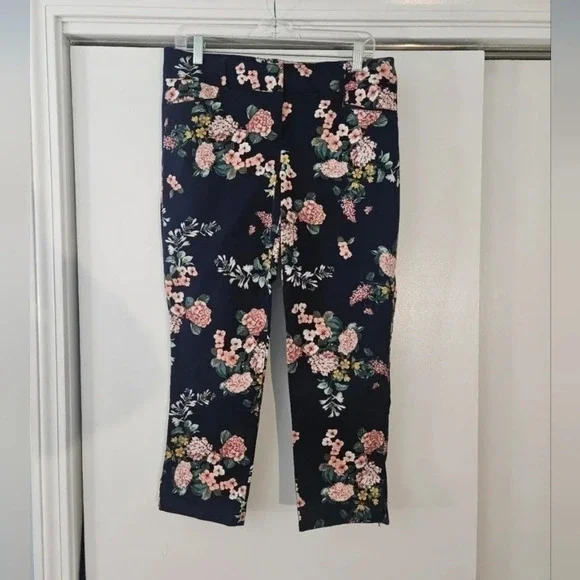 New York & Company Navy Floral Size 6 Dress Cropped Capri Pant - Picture 2 of 8